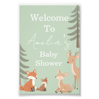 Impression Photo Cute Woodland Animal Baby Shower Welcome Sign