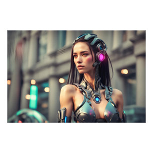 Impression Photo cyber-femme écoutant de la musique