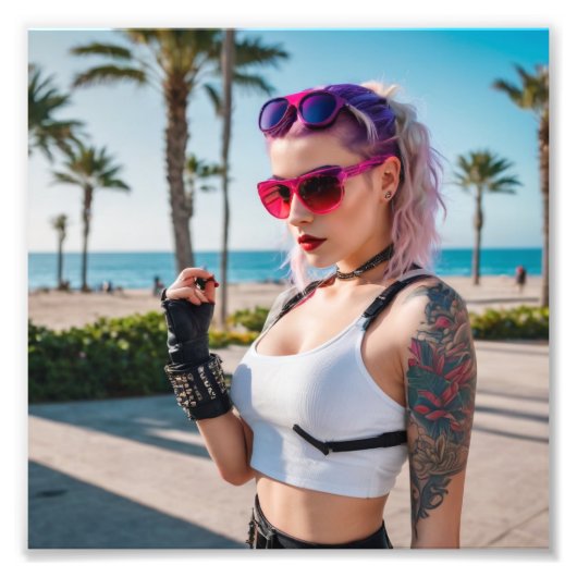 Impression Photo Cyber Punk 80s Babe by the Beach (Devant)