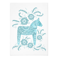 Dala suédois Cheval Turquoise Folk Art