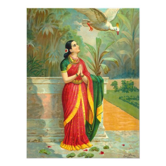 Impression Photo Damayanti et le cygne par Raja Ravi Varma (Devant)