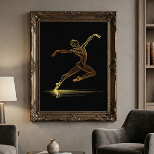 Impression Photo Danseuse de ballet d'art en ligne dorée Illustrati
