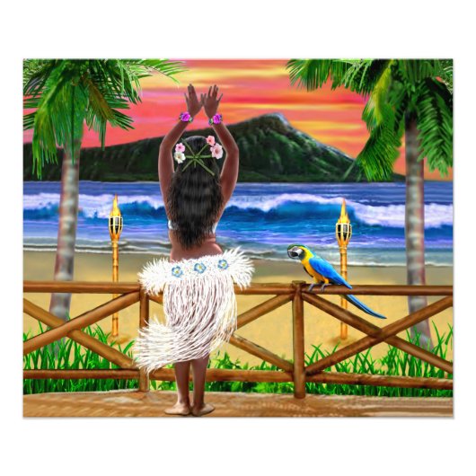 Impression Photo Danseuse de hula du coucher de soleil hawaïen (Devant)