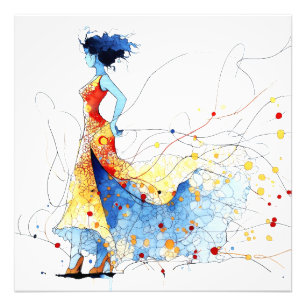 Impression Photo Danseuse flamenca aquarelle – Joie en mouvement #2