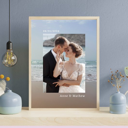 Impression photo de date de mariage simple & nom d