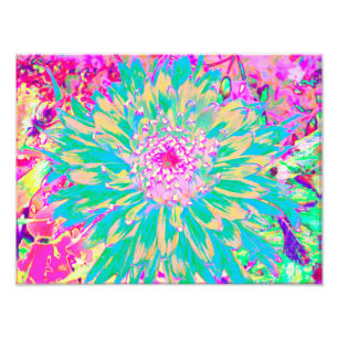 Impression Photo Décor Turquoise vert et rose chaud Dahlia Flower
