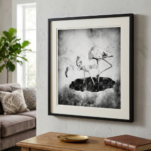 Impression Photo Décoration murale aquarelle flamant rose noir et b