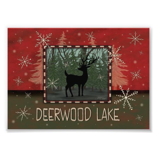 Impression Photo Deerwood Lake Inspirivity Arbres rustiques Cerfs (Devant)
