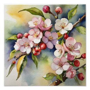 Impression Photo Délicat rose Fleurs de cerisier Aquarelle Peinture