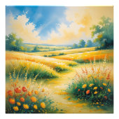 Impression Photo Des champs d'or sous un ciel animé (Devant)