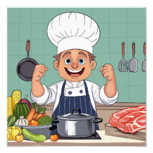 Impression Photo Dessin animé de chef réalisé à la main avec procre