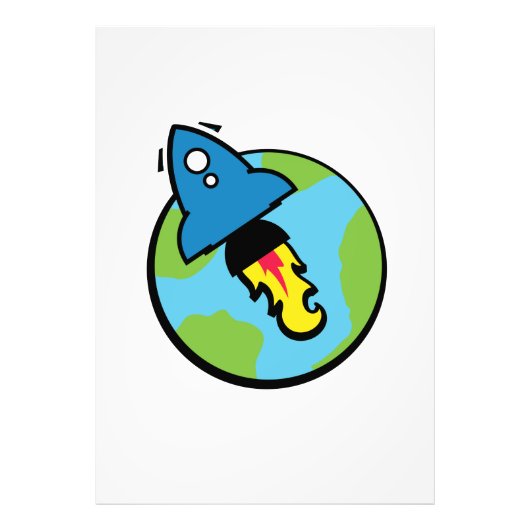 Impression Photo Dessin animé de science-fiction Rocket And Planet (Devant)