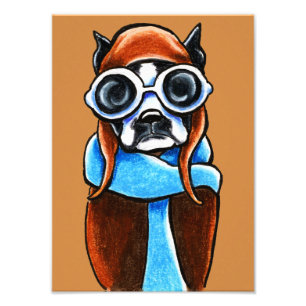 Impression Photo Dessin au crayon d'encre de Boston Terrier Aviator