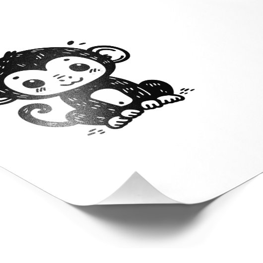 Impression Photo Dessin de Singe Bébé mignon - Kawaii Nursery Art (Coin)