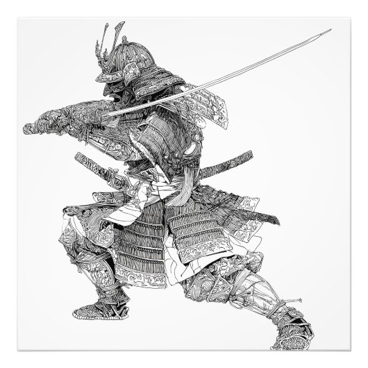 Impression Photo Dessin du guerrier noir dynamique Samurai (Devant)