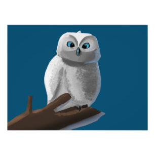 Impression Photo Dessin d'une chouette assise sur une branche