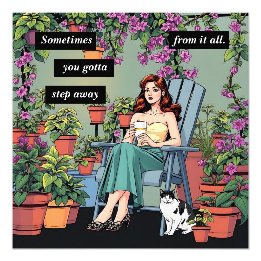 Impression Photo Détendez-vous avec café, chats et Plantes (Devant)