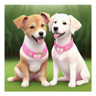 Impression Photo Deux adorables chiots assis sur l'herbe