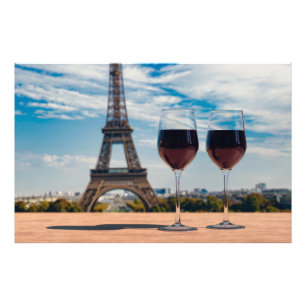Impression Photo Deux verres de vin avec la tour Eiffel
