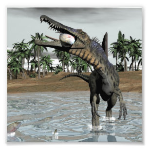 Impression Photo Dinosaure de Spinosaurus mangeant des poissons -