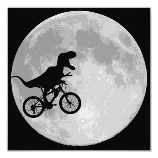 Impression Photo Dinosaure sur un vélo dans le ciel avec la lune (Devant)