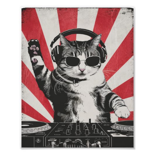 Impression Photo DJ DJ Cat Disco Sound Tech Headphone Music (Devant)