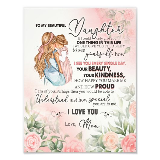 Impression Photo Don de fille | Lettre À Ma Fille De Maman (Devant)
