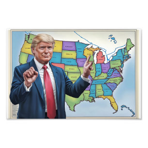 Impression Photo Donald Trump face à la carte américaine modifiée