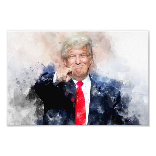 Impression Photo Donald Trump pointant le portrait aquarelle (Devant)