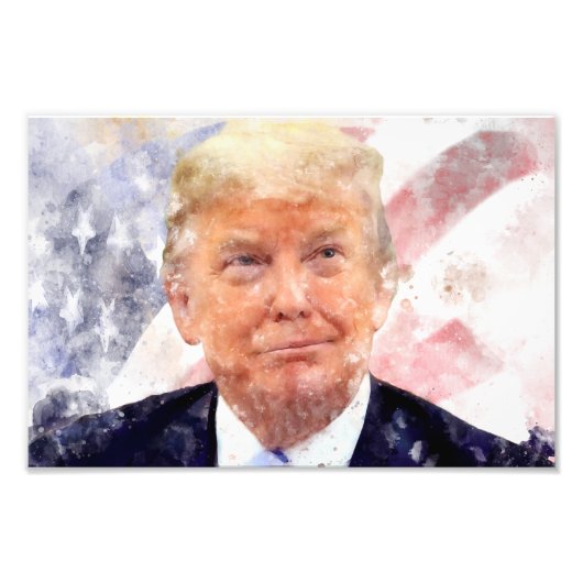Impression Photo Donald Trump souriant avec le drapeau américain (Devant)