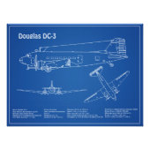 Impression Photo Douglas DC-3 - Plans de dessin du plan d'avion AD (Devant)