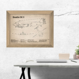 Impression Photo Douglas DC-3 - Plans de dessin du plan directeur d