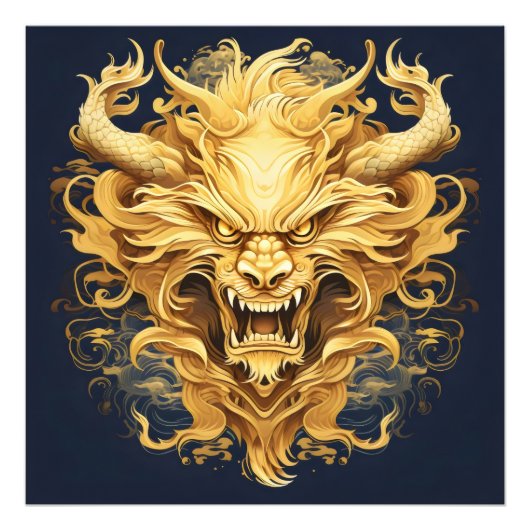 Impression Photo Dragon d'Asie en or (Devant)