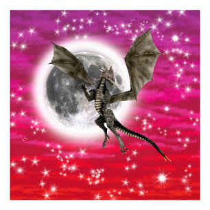 Impression Photo Dragon Noir - Créature Fantastique Mythique Ciel R