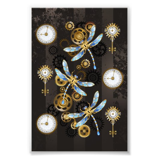 Impression Photo Dragonflies de Steampunk sur arrière - plan rayé b (Devant)
