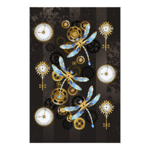 Impression Photo Dragonflies de Steampunk sur arrière - plan rayé b