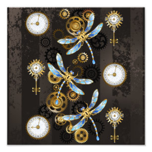 Impression Photo Dragonflies de Steampunk sur arrière - plan rayé b
