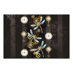 Impression Photo Dragonflies de Steampunk sur arrière - plan rayé b