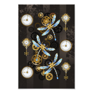 Impression Photo Dragonflies de Steampunk sur arrière - plan rayé b