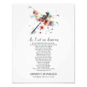 Impression Photo Dragonfly As I sit in Heaven Memorial Poem Signe