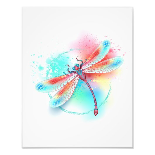 Impression Photo Dragonfly rouge sur l'arrière - plan aquarelle (Devant)