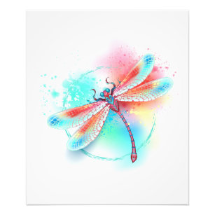 Impression Photo Dragonfly rouge sur l'arrière - plan aquarelle