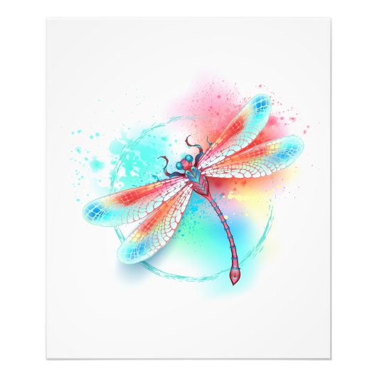 Impression Photo Dragonfly rouge sur l'arrière - plan aquarelle (Devant)