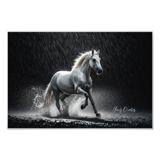 Impression Photo Dramatic White Horse Galloping in Rain (Devant)