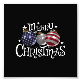 Impression Photo Drapeau Américain Joyeux Noël Arbre Boules US Patr