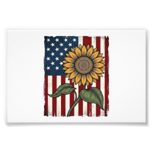 Impression Photo Drapeau américain tournesol vintage
