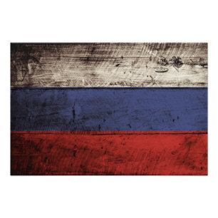 Impression Photo Drapeau de la Russie sur un vieux grain de bois