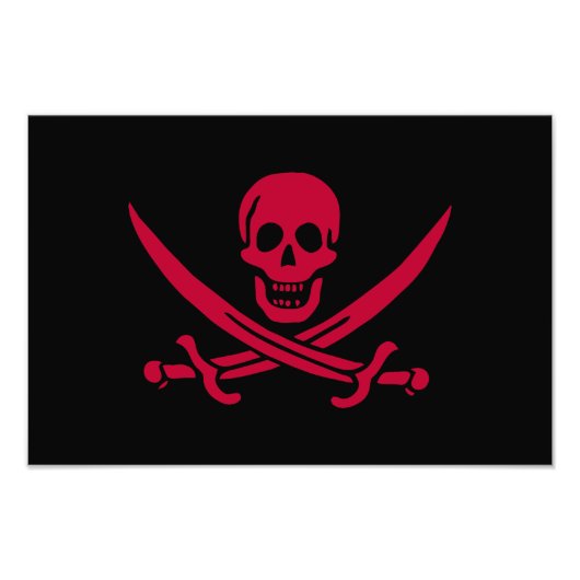 Impression Photo Drapeau pirate de Crâne Rouge & Épées Calico Jack (Devant)