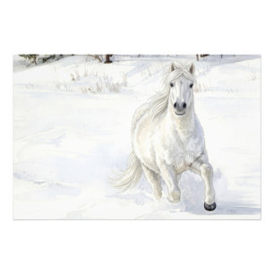 Impression Photo Dyfra le cheval islandais galopant dans la neige