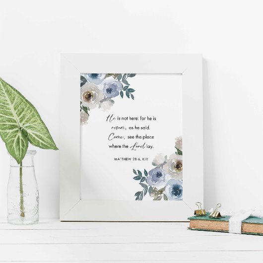 Impression Photo Easter Bible Verse Wall Art Matthew 28:6 Floral